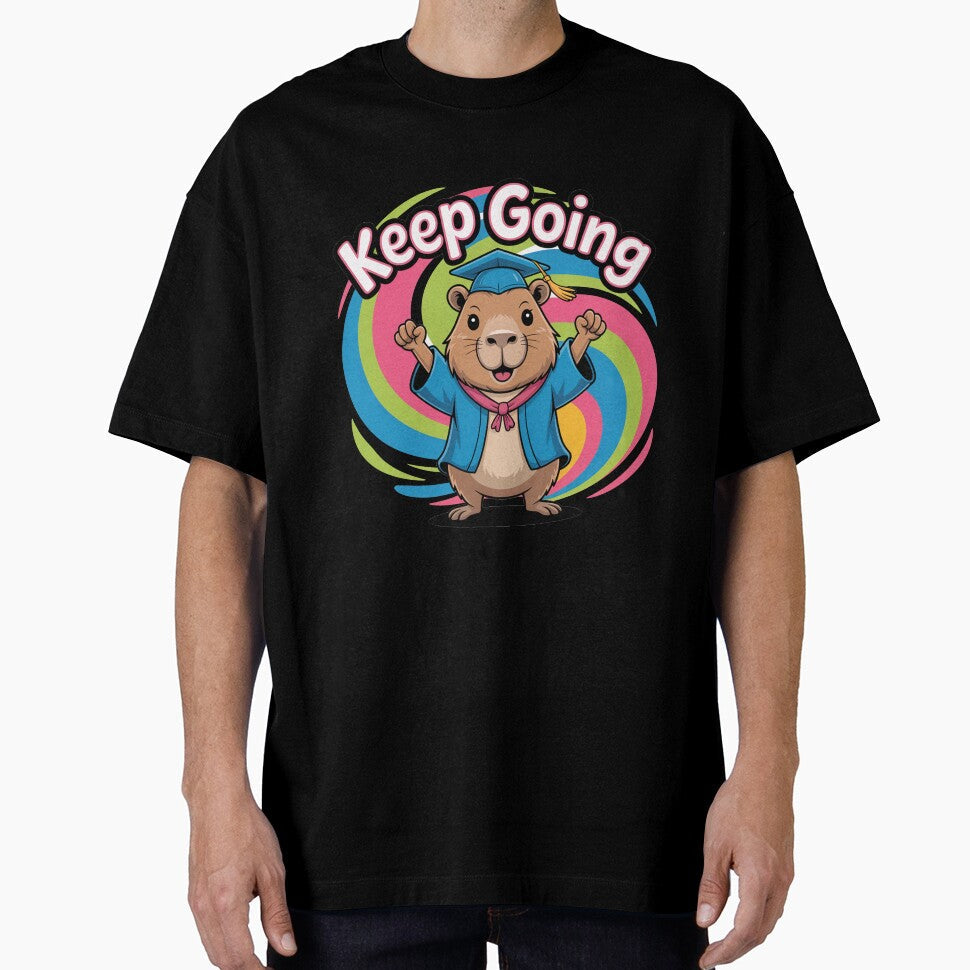 Keep Going Cute Cartoon Capybara Design by MonkiFlipp - Adult & Kids T-Shirts, Sweatshirts & Hoodies apparel design preview 1