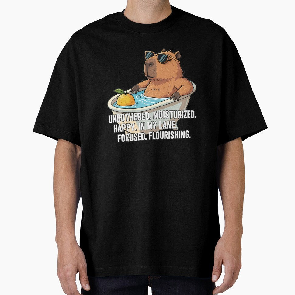 Funny meme Unbothered, Moisturized Capybara Zen Vibes - Adult & Kids T-Shirts, Sweatshirts & Hoodies apparel design preview 1