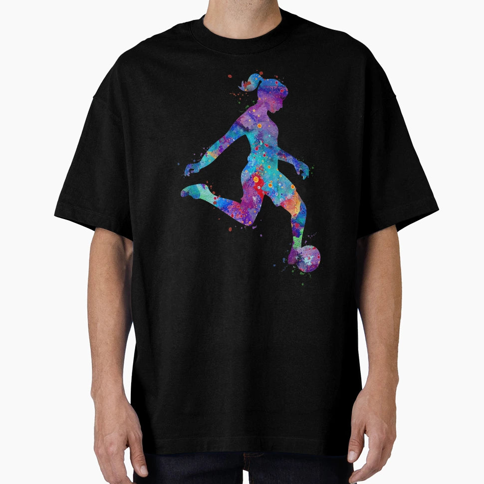 Soccer Player Watercolor Painting T-Shirt - Aesthetic Graphic Men Women - T-Shirt, Sweatshirt, Hoodie