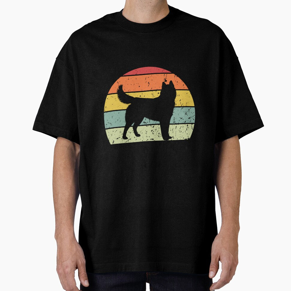 Cute Husky dog breed Retro Sunset design black text - Adult & Kids T-Shirts, Sweatshirts & Hoodies apparel design preview 1