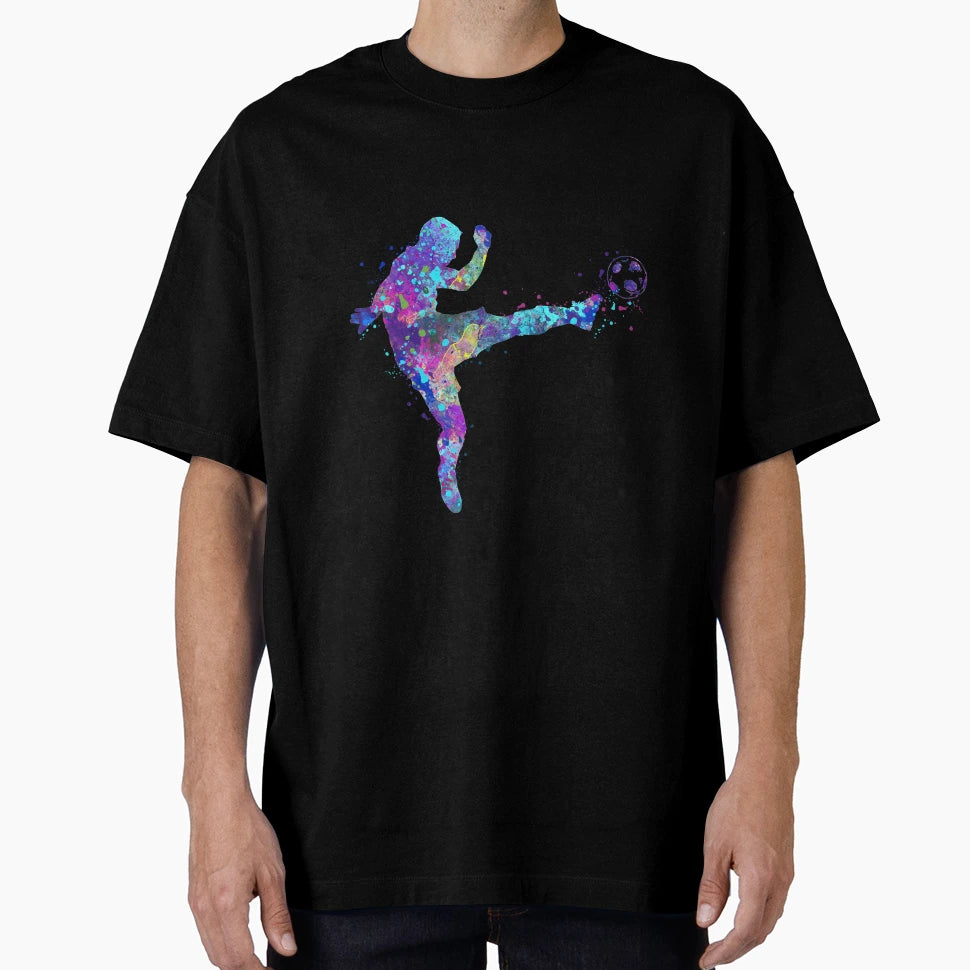 Soccer Player Volley Shot Watercolor T-Shirt - Aesthetic Graphic Men Women - T-Shirt, Sweatshirt, Hoodie