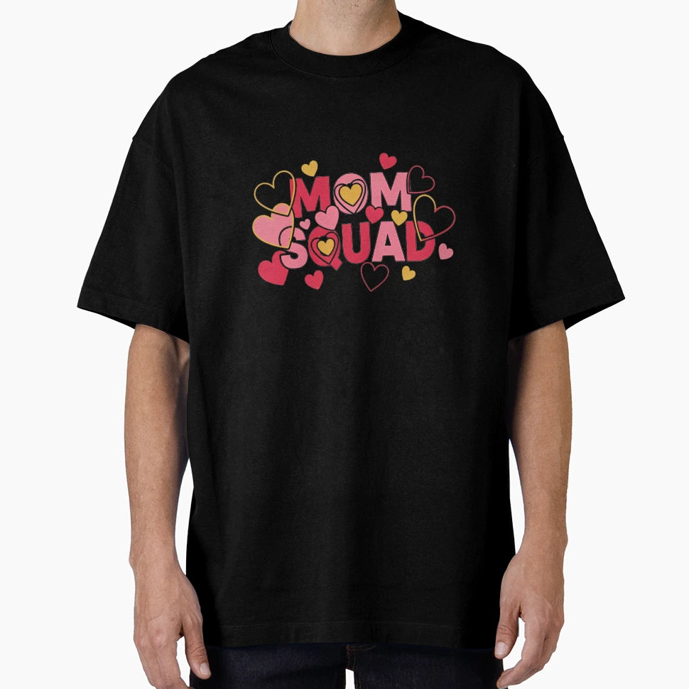 Mom Squad Typography Multiple Hearts T-Shirt - Aesthetic Graphic Men Women - T-Shirt, Sweatshirt, Hoodie