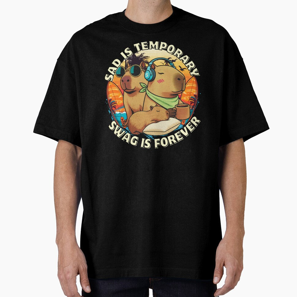 Capybara Chill Vibes Sad is Temporary, Swag Forever - Adult & Kids T-Shirts, Sweatshirts & Hoodies apparel design preview 1