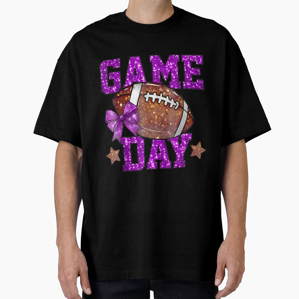 Glitter Football Mom Game Day T-Shirt - Casual Everyday Wear Men Women - T-Shirt, Sweatshirt, Hoodie