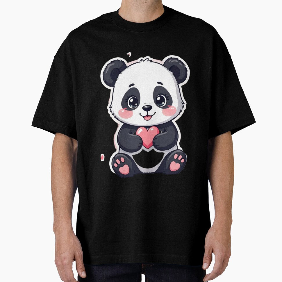 Cute Panda Holding a Tiny Heart Kawaii Sticker by - Adult & Kids T-Shirts, Sweatshirts & Hoodies apparel design preview 1