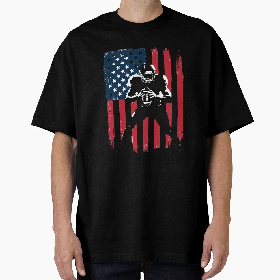 American Flag Football Player Patriotic T-Shirt - Aesthetic Graphic Unisex - T-Shirt, Sweatshirt, Hoodie