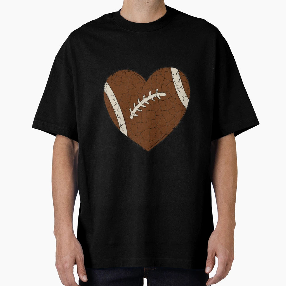 Cracked Grunge Football Heart T-Shirt - Casual Everyday Wear for Adults - T-Shirt, Sweatshirt, Hoodie