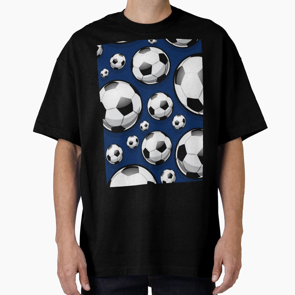 Soccer Ball Balls Pattern Blue T-Shirt - Streetwear Style Men Women - T-Shirt, Sweatshirt, Hoodie