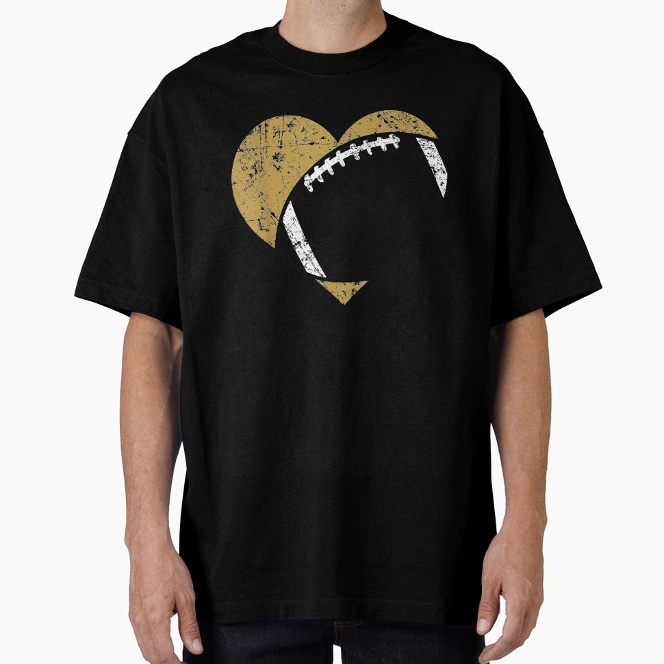 Football Heart Cutout Gold White T-Shirt - Aesthetic Graphic for Adults - T-Shirt, Sweatshirt, Hoodie