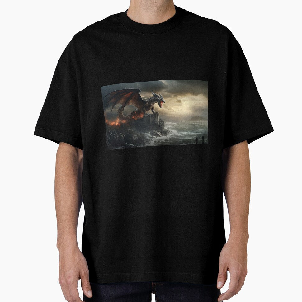 Dark Fantasy Landscape Fire Dragon Roaring by - Adult & Kids T-Shirts, Sweatshirts & Hoodies apparel design preview 1