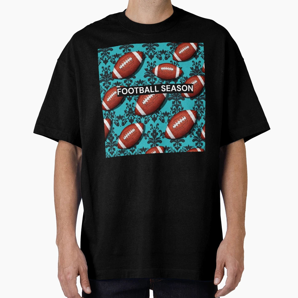 Footballs Aqua Black Damask T-Shirt - Casual Everyday Wear Unisex - T-Shirt, Sweatshirt, Hoodie