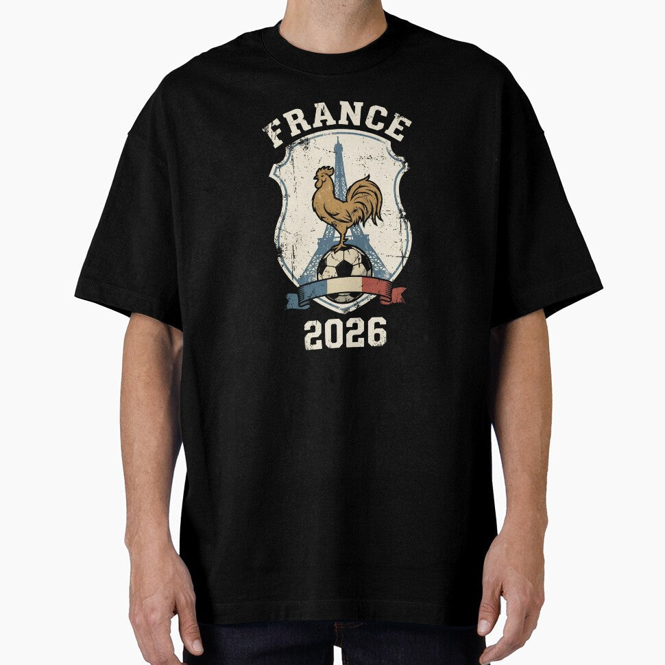 France 2026 Vintage Football Crest with Rooster Retro - Adult & Kids T-Shirts, Sweatshirts & Hoodies apparel design preview 1