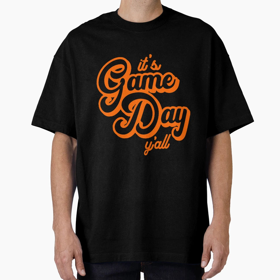 Orange And White Its Game Day Yall T-Shirt - Trendy Graphic for Adults - T-Shirt, Sweatshirt, Hoodie