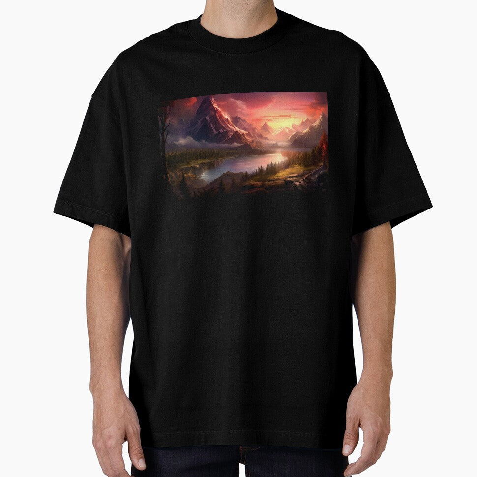 Fantasy Landscape Ravens Flight Peak by Masterpiece - Adult & Kids T-Shirts, Sweatshirts & Hoodies apparel design preview 1