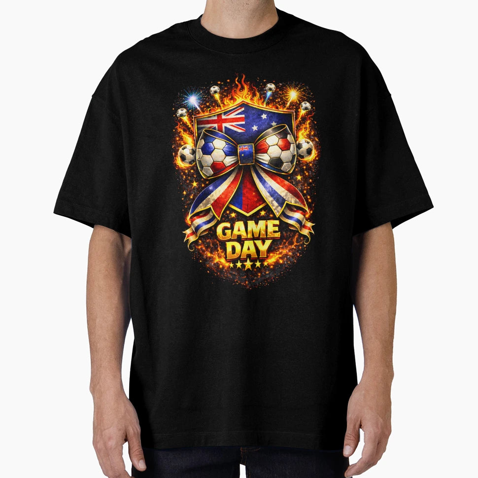 Australia Soccer Bow Game Day Fire Crest T-Shirt - Novelty Apparel Unisex - T-Shirt, Sweatshirt, Hoodie
