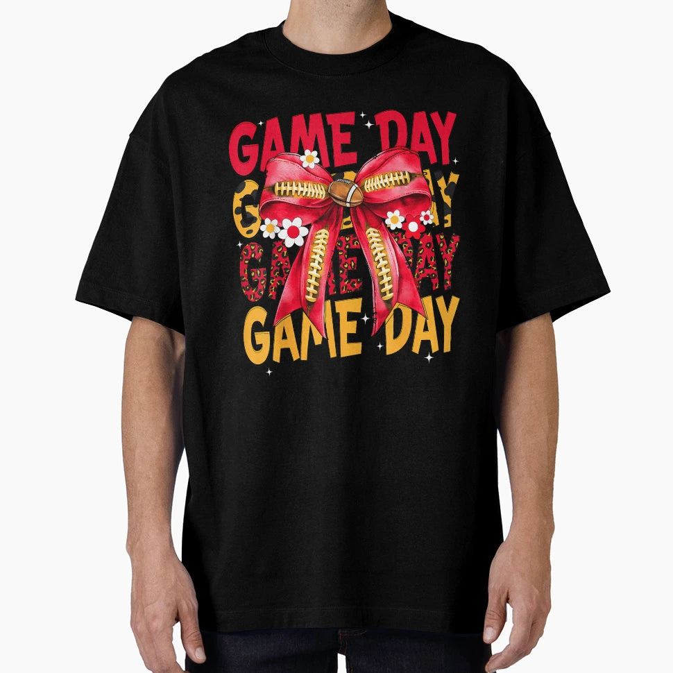 Game Day Football Coquette Bow Football T-Shirt - Graphic Print for Adults - T-Shirt, Sweatshirt, Hoodie