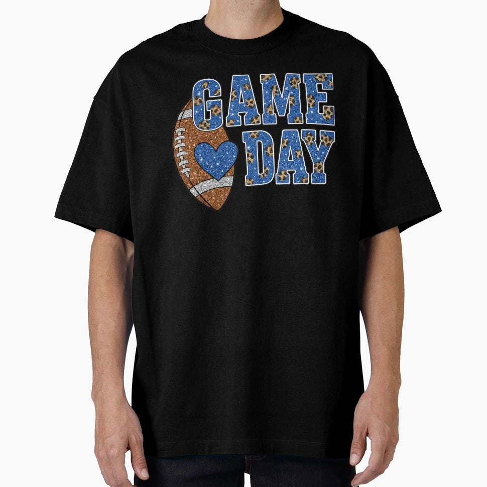 Game Day Glitter Leopard Football T-Shirt - Minimalist Print Unisex - T-Shirt, Sweatshirt, Hoodie