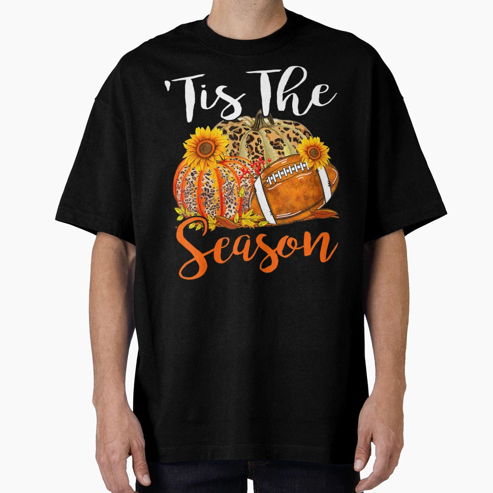 Tis Season Leopard Pumpkin Football T-Shirt - Novelty Apparel Men Women - T-Shirt, Sweatshirt, Hoodie