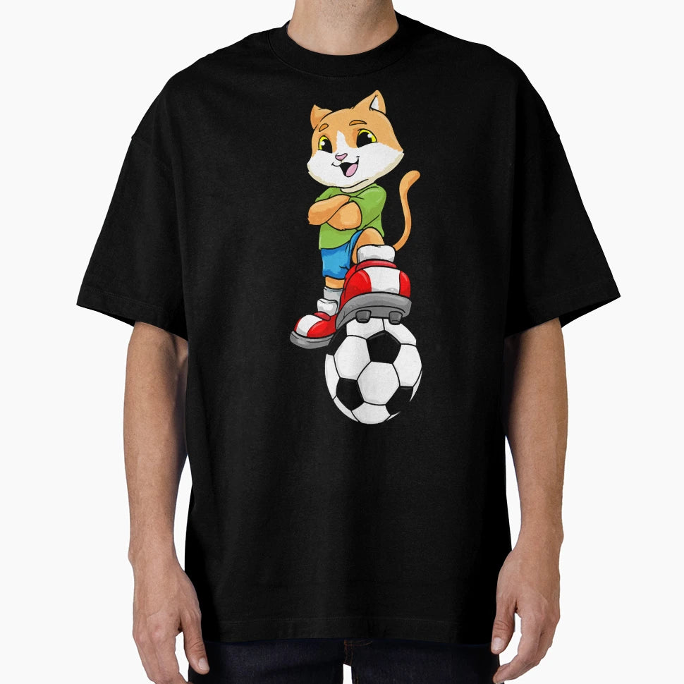 Cat As Soccer Player Soccer Ball And T-Shirt - Streetwear Style for Adults - T-Shirt, Sweatshirt, Hoodie