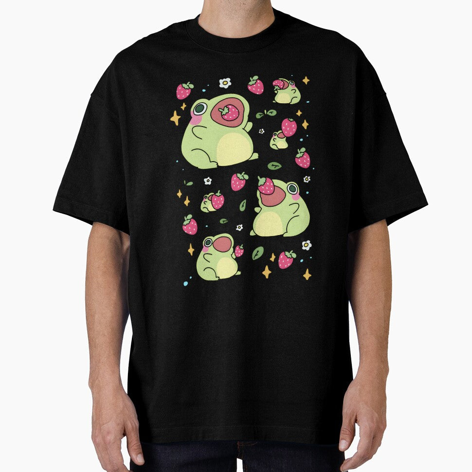 Cute Kawaii Pastel Frog with Strawberry by - Adult & Kids T-Shirts, Sweatshirts & Hoodies apparel design preview 1