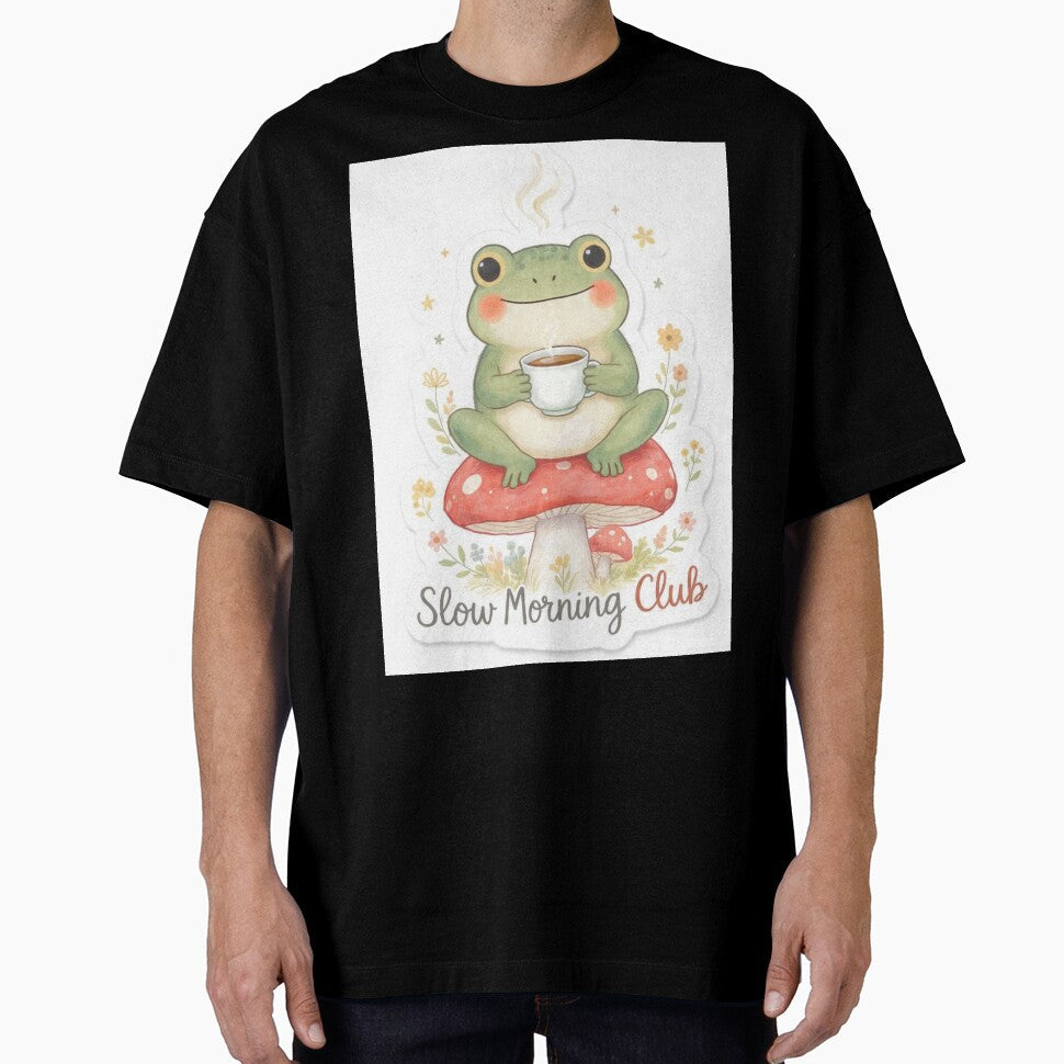 Cute Frog Tea Sticker Slow Morning Club Cottagecore - Adult & Kids T-Shirts, Sweatshirts & Hoodies apparel design preview 1