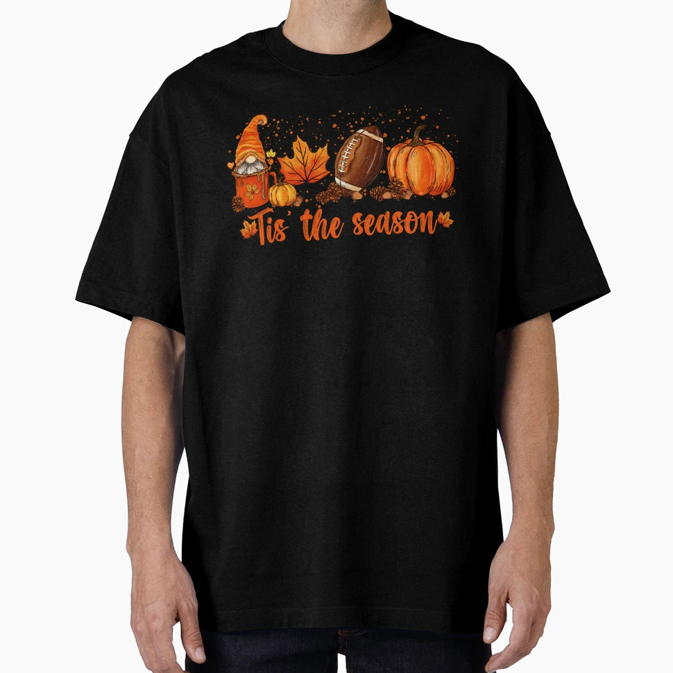 Autumn Tis Season Gnomes Football T-Shirt - Fun Novelty Design for Adults - T-Shirt, Sweatshirt, Hoodie