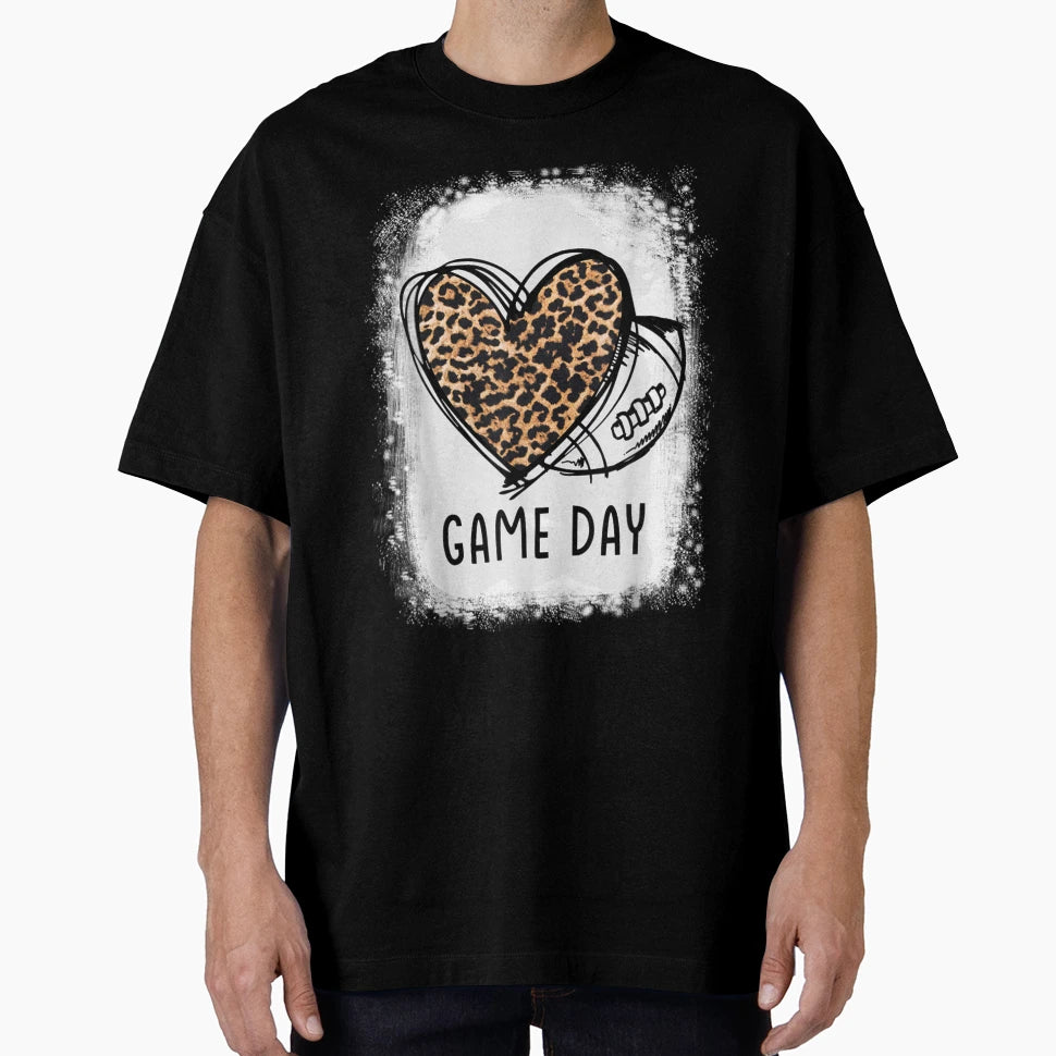 Game Day Leopard Heart Football Lovers Mom T-Shirt - Graphic Print Unisex - T-Shirt, Sweatshirt, Hoodie