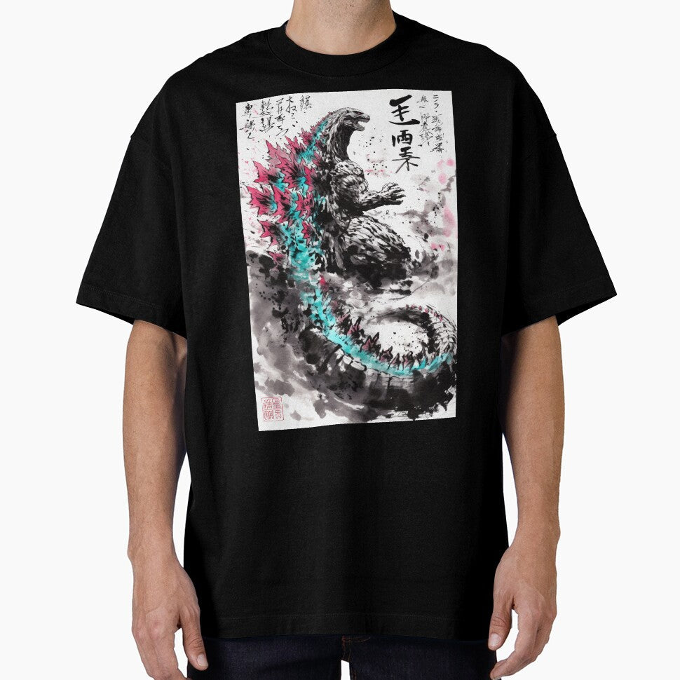 Atomic Neon Godzilla Sumi-e by AnimeArsenalPrints - Adult & Kids T-Shirts, Sweatshirts & Hoodies apparel design preview 1
