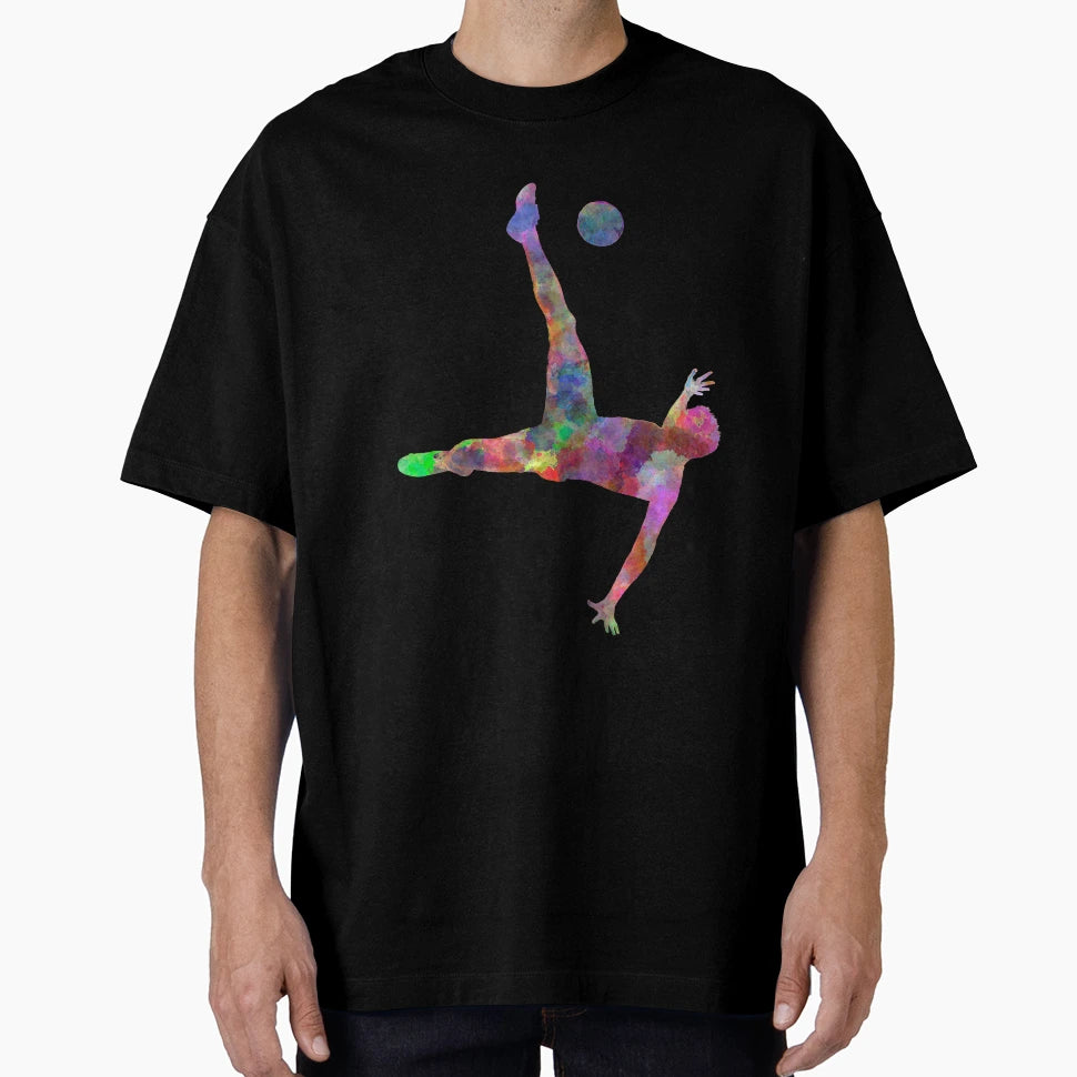 Soccer Football Player Flying Kicking T-Shirt - Minimalist Print Men Women - T-Shirt, Sweatshirt, Hoodie
