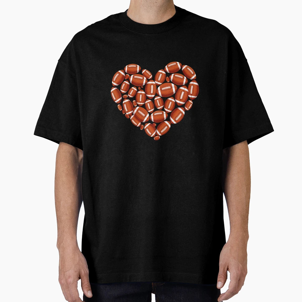 Football Heart Valentines Day Sports Lover T-Shirt - Graphic Print Unisex - T-Shirt, Sweatshirt, Hoodie