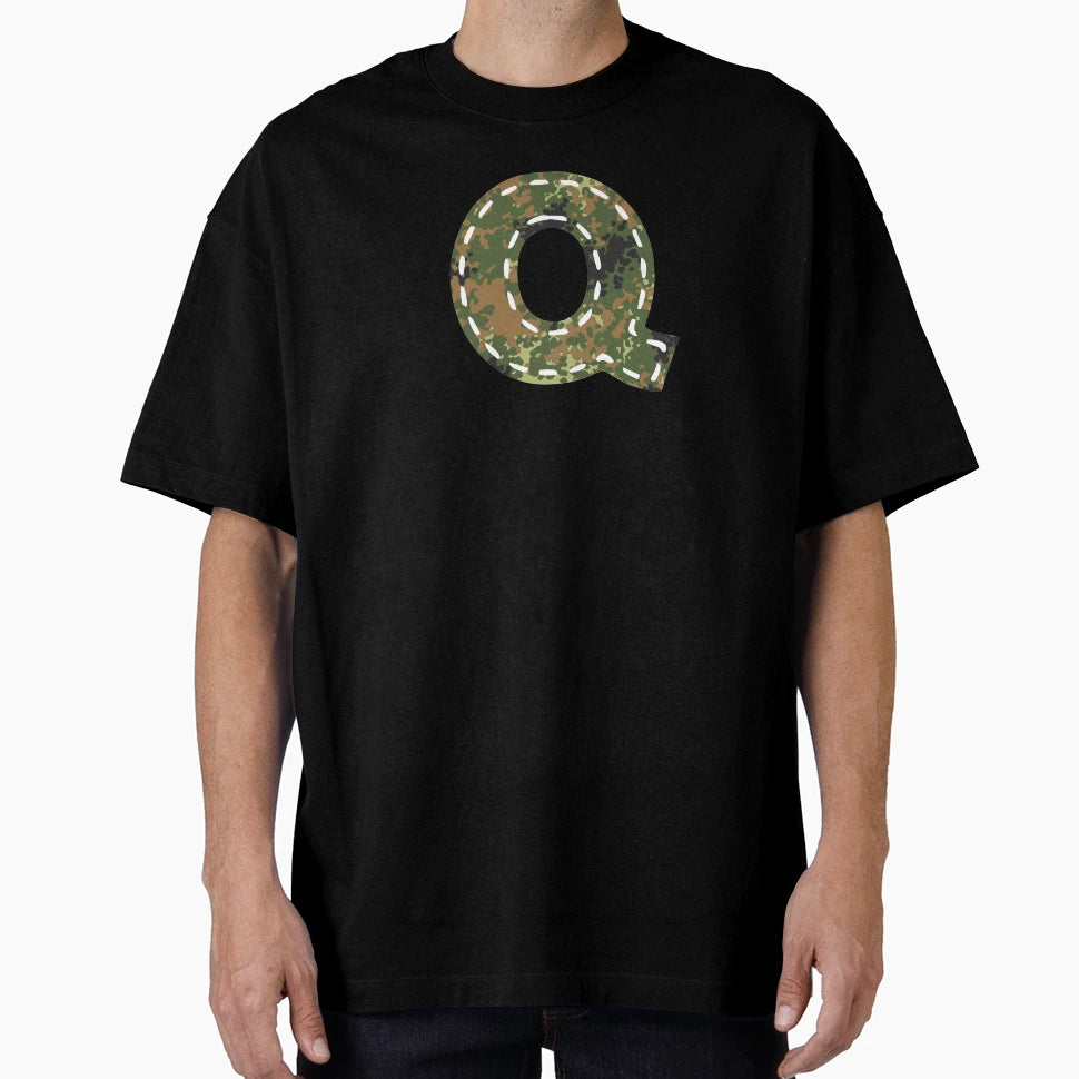 Q Letter Camouflage Stain T-Shirt - Aesthetic Graphic for Adults - T-Shirt, Sweatshirt, Hoodie