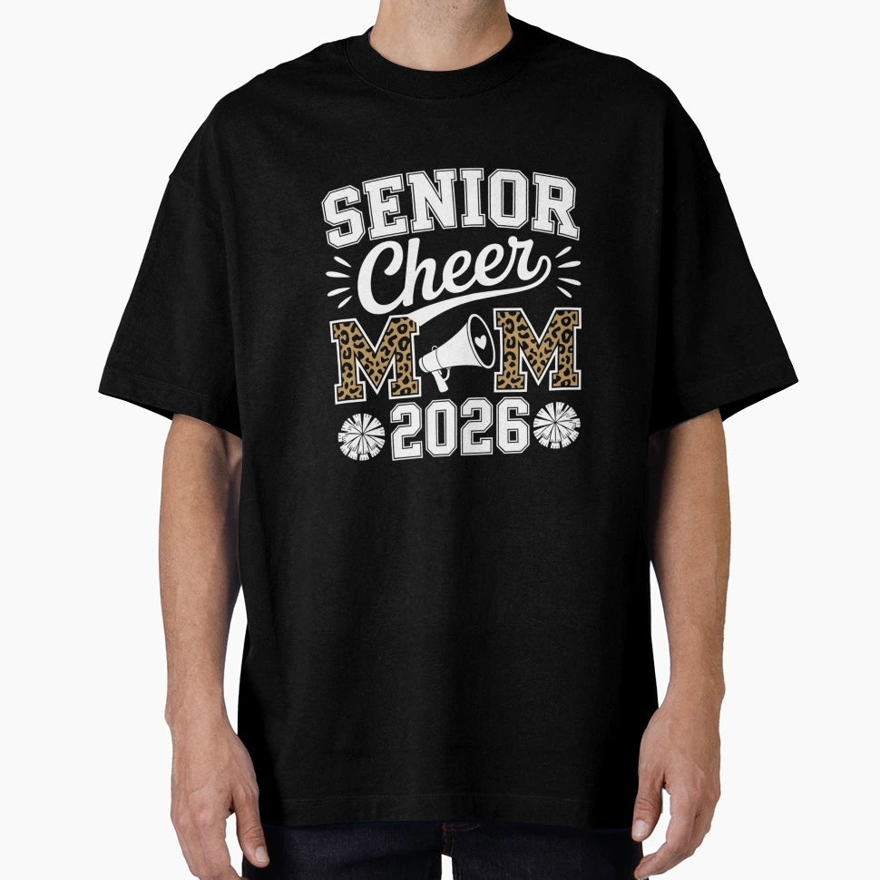 Cheer Senior Mom 2026 Leopard T-Shirt - Custom Art Print for Adults - T-Shirt, Sweatshirt, Hoodie