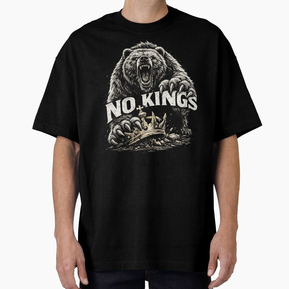 No Kings Roaring Bear Crown Statement Design by - Adult & Kids T-Shirts, Sweatshirts & Hoodies apparel design preview 1