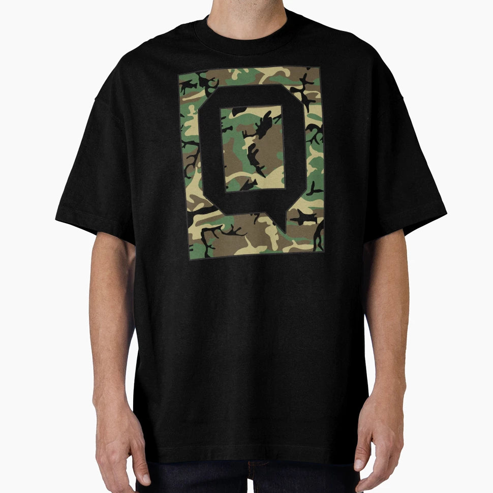 Letter Q Military Camo Stencil Font T-Shirt - Minimalist Print Men Women - T-Shirt, Sweatshirt, Hoodie