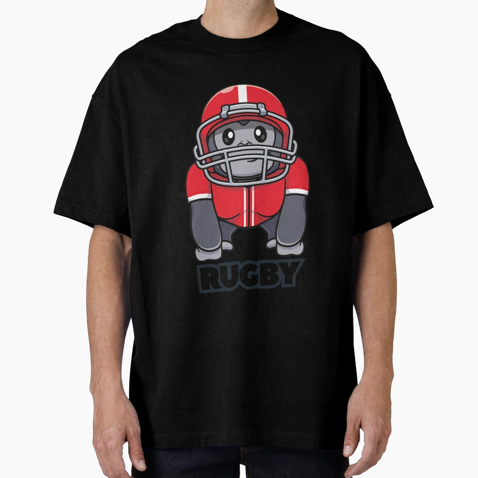 Gorilla Rugby Mascot Red Helmet Cartoon T-Shirt - Aesthetic Graphic Unisex - T-Shirt, Sweatshirt, Hoodie