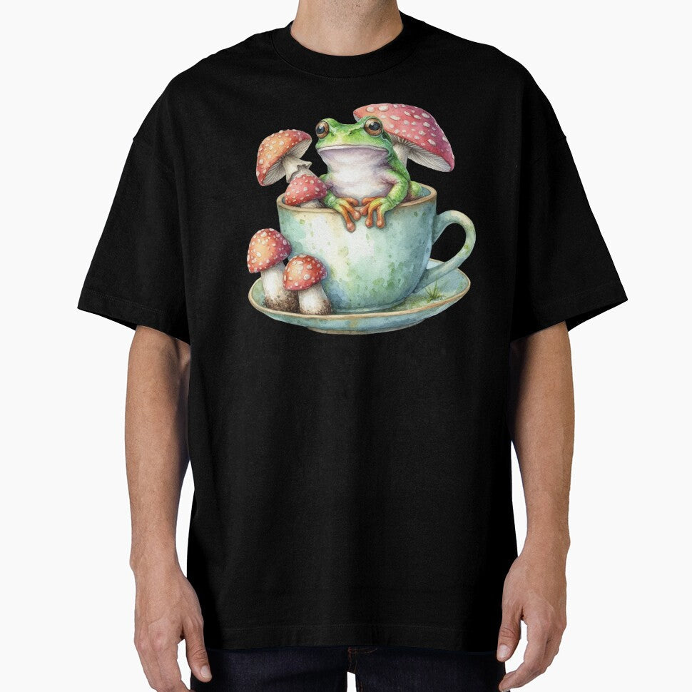 Frog and Amanita Mushrooms in a Mug by JuliaPop - Adult & Kids T-Shirts, Sweatshirts & Hoodies apparel design preview 1