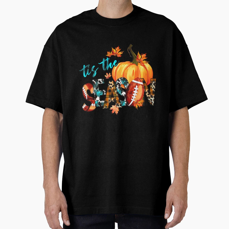 Tis Season Fall Pumpkin And Football T-Shirt - Trendy Graphic Unisex - T-Shirt, Sweatshirt, Hoodie
