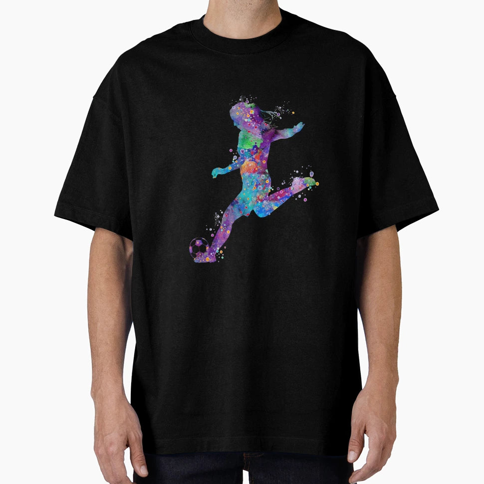 Soccer Player Shooting Pose Watercolor T-Shirt - Unique Graphic for Adults - T-Shirt, Sweatshirt, Hoodie