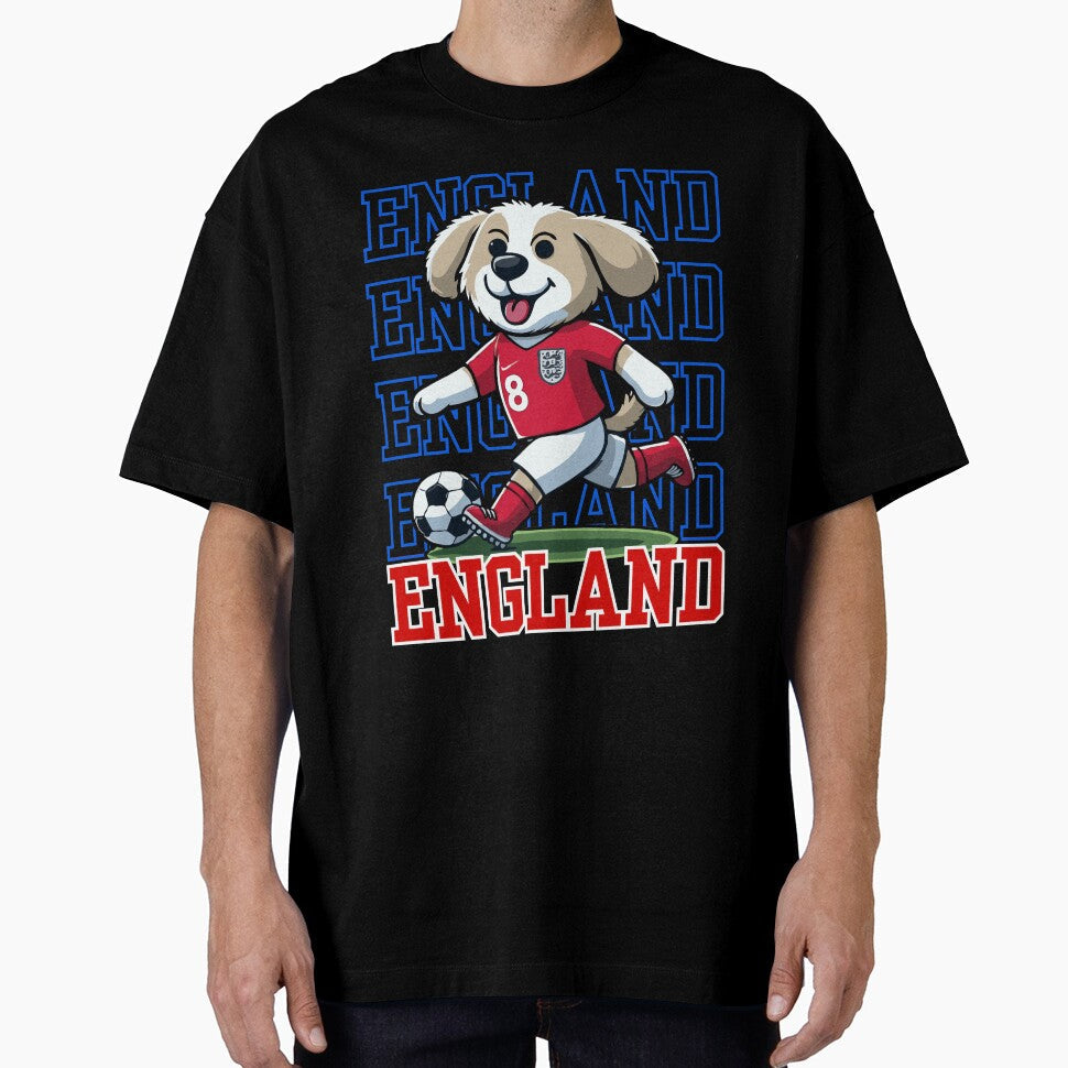 Dog Playing Football England Edition by McThingummy - Adult & Kids T-Shirts, Sweatshirts & Hoodies apparel design preview 1