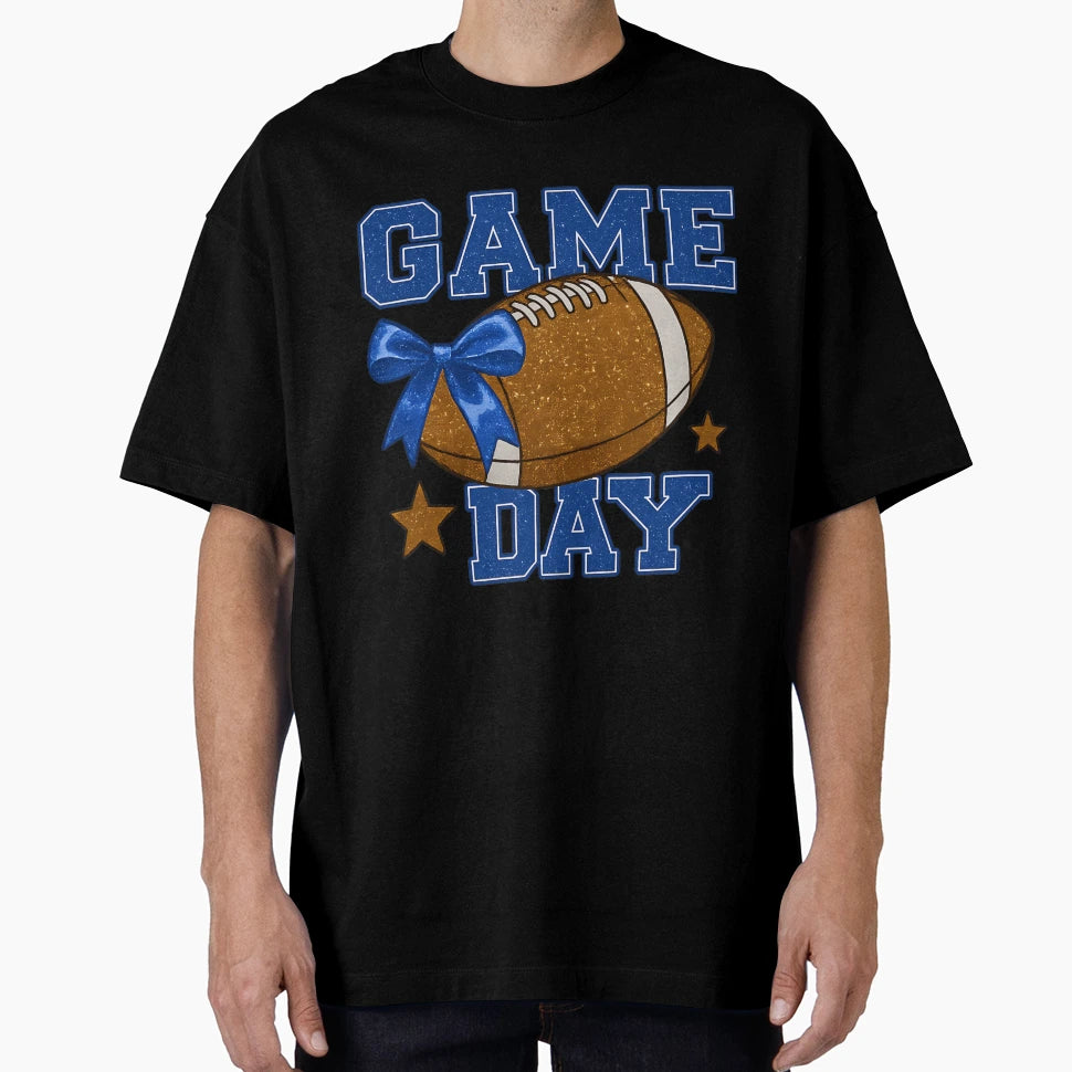 Game Day Football Glitter Bow T-Shirt - Fun Novelty Design Men Women - T-Shirt, Sweatshirt, Hoodie
