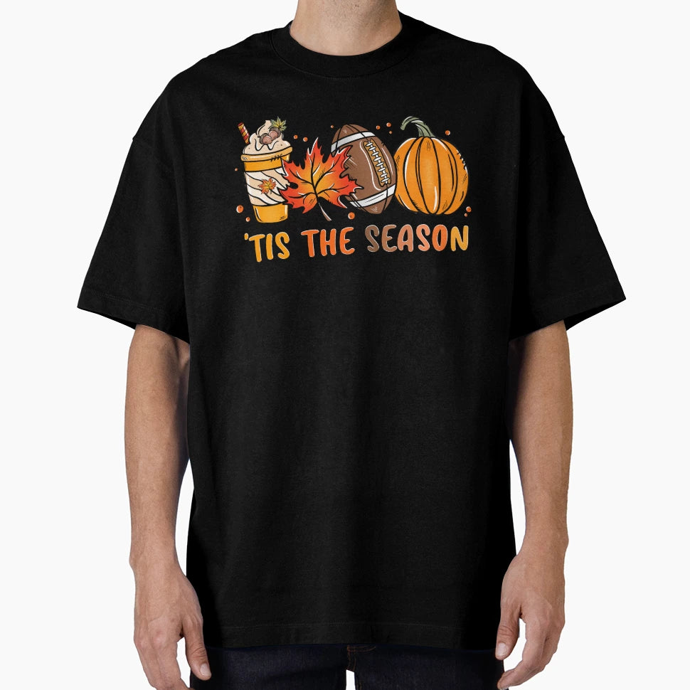 Tis Season Fall Football Pumpkin T-Shirt - Fun Novelty Design for Adults - T-Shirt, Sweatshirt, Hoodie