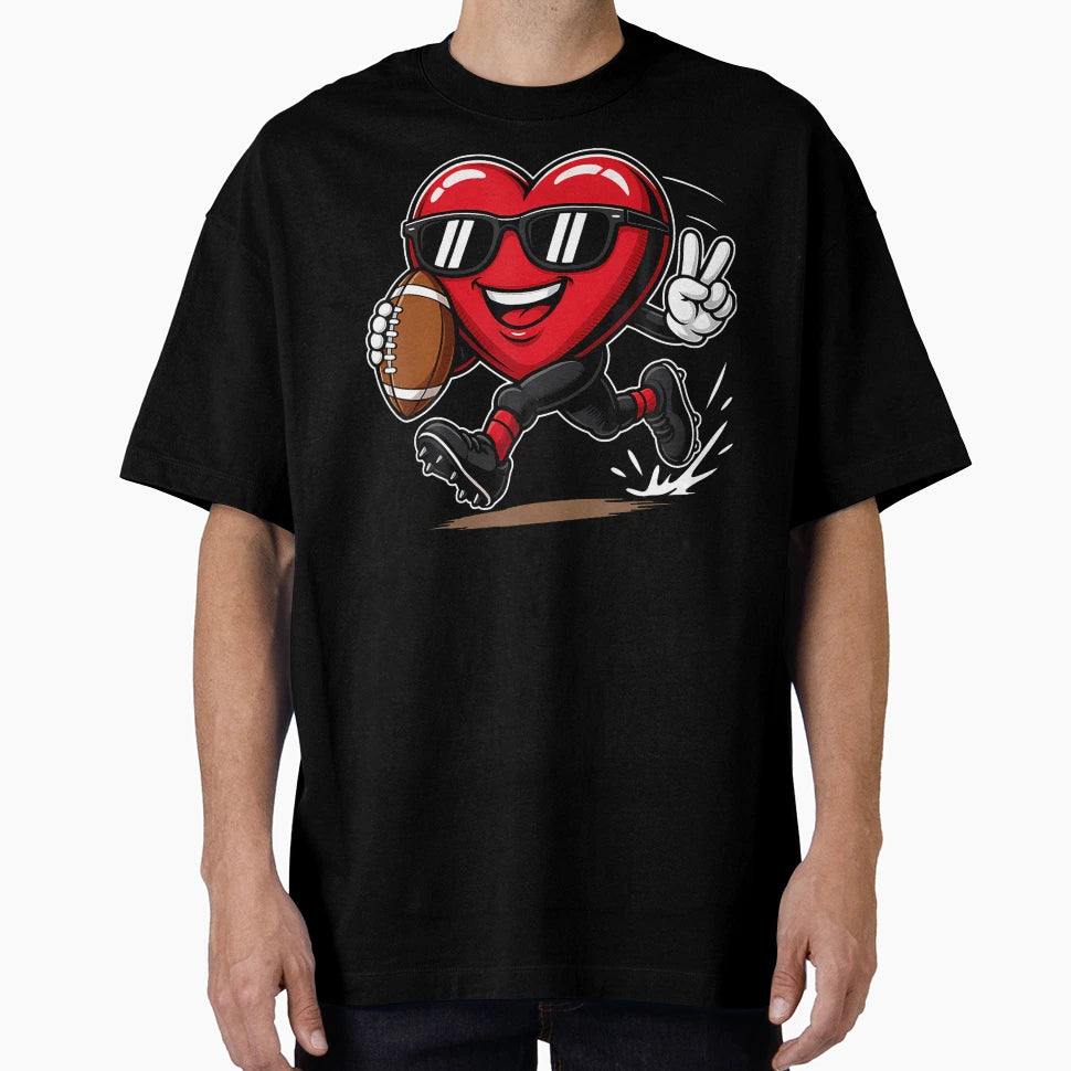 Funny Heart Playing Football Sports T-Shirt - Novelty Apparel for Adults - T-Shirt, Sweatshirt, Hoodie