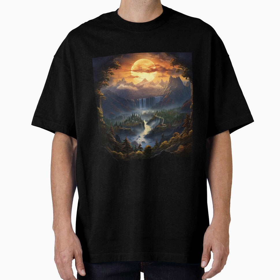 Fantasy Landscape Waterfall at Sunset by Masterpiece - Adult & Kids T-Shirts, Sweatshirts & Hoodies apparel design preview 1