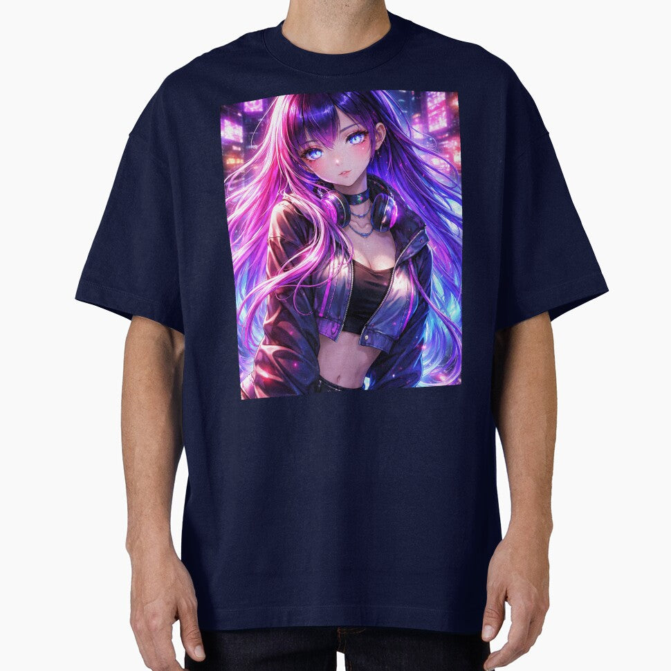 Hypnotic Neon Anime Girl Cyberpunk Waifu Aesthetic - Adult & Kids T-Shirts, Sweatshirts & Hoodies apparel design preview 1