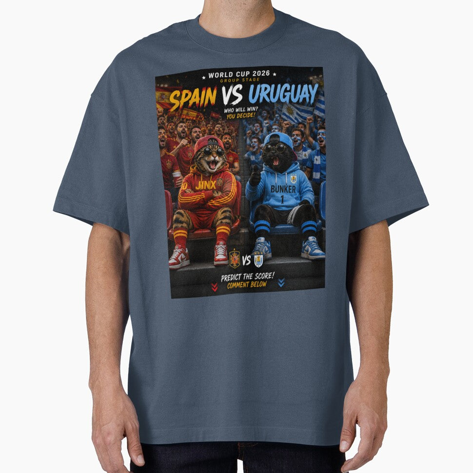 Spain vs Uruguay Cat Soccer Match by nexargraphics - Adult & Kids T-Shirts, Sweatshirts & Hoodies apparel design preview 1