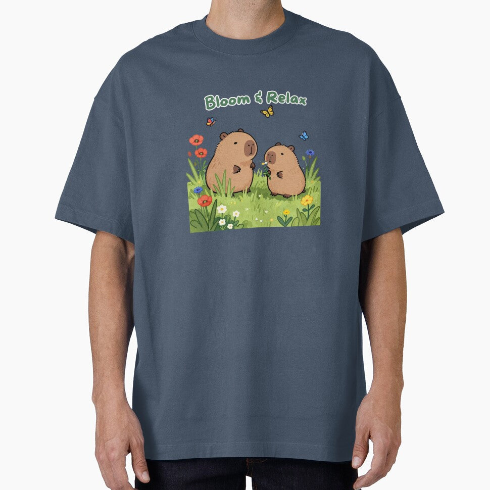 Bloom Relax Cute Capybara Garden Illustration by - Adult & Kids T-Shirts, Sweatshirts & Hoodies apparel design preview 1