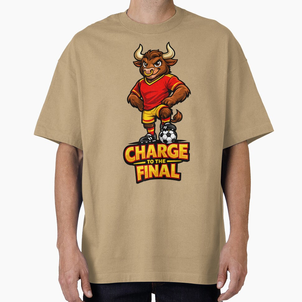 Spain Bull Soccer Mascot Charge to the Final Football - Adult & Kids T-Shirts, Sweatshirts & Hoodies apparel design preview 1