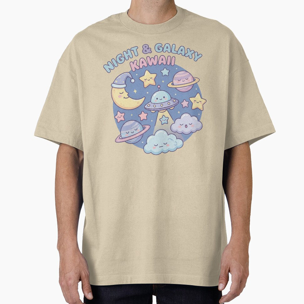 Kawaii Space Night Cute Moon UFO Planets by - Adult & Kids T-Shirts, Sweatshirts & Hoodies apparel design preview 1