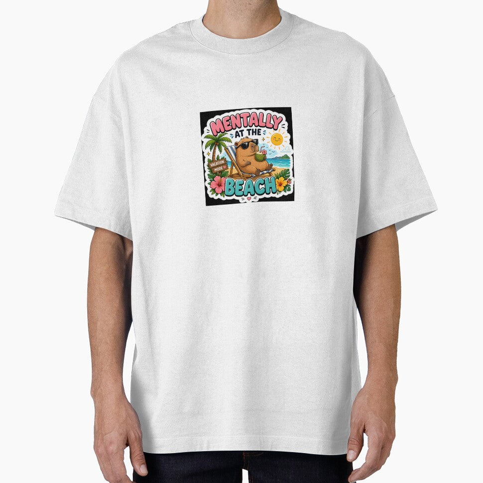 Mentally at the Beach Cute Capybara Sticker by Dropza - Adult & Kids T-Shirts, Sweatshirts & Hoodies apparel design preview 1