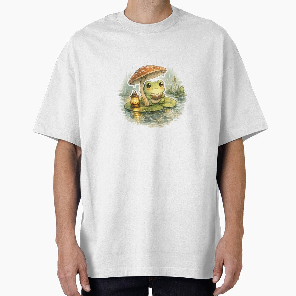 Frog Reading a Book in the Rain by StanzinOldan - Adult & Kids T-Shirts, Sweatshirts & Hoodies apparel design preview 1